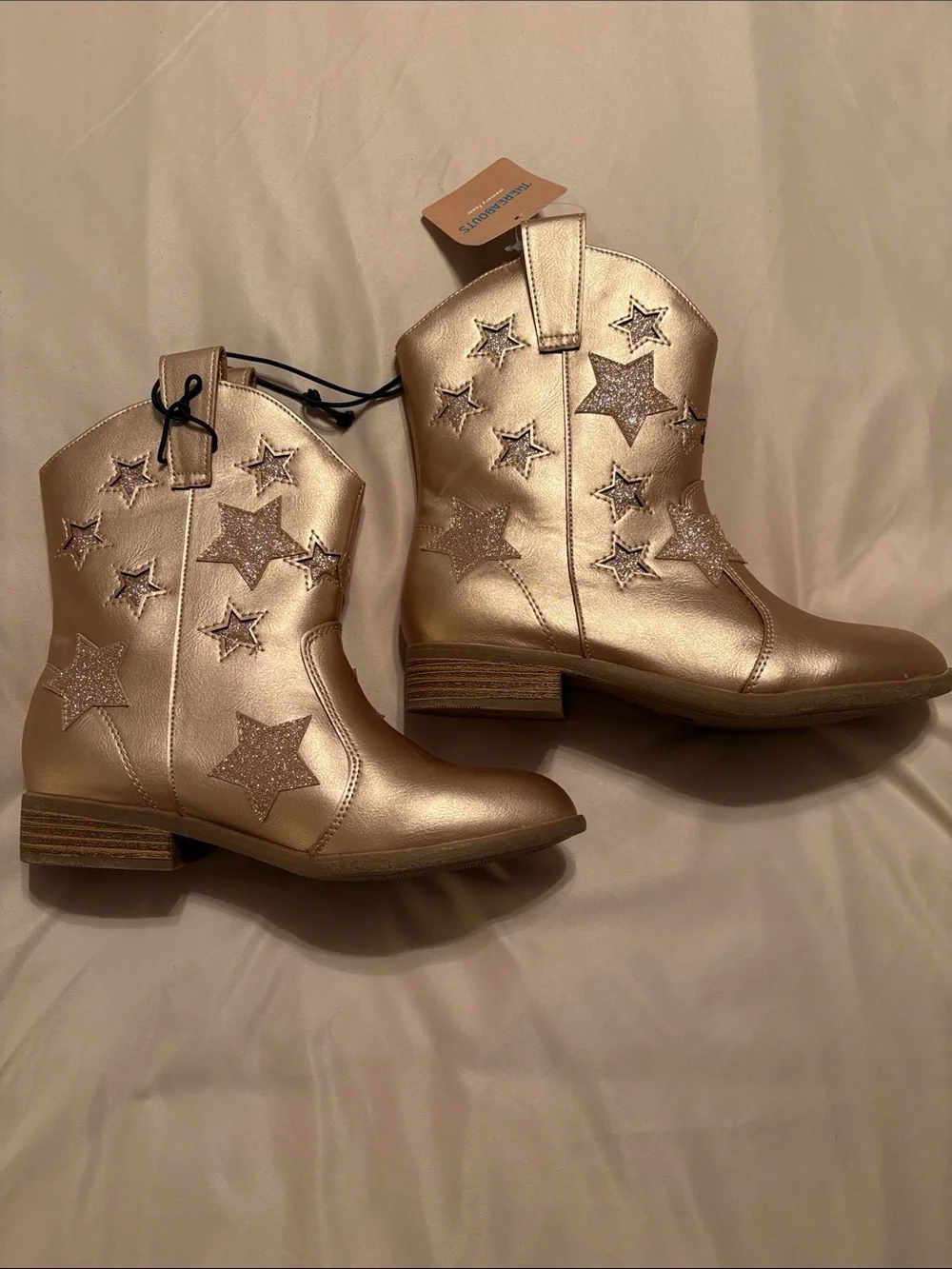 NWT Thereabouts Big Kid Girls Sienna Flat Heel Glitter Stars Western  Boots